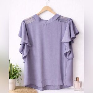 Apt 9 Lavender Ruffle Sleeve Blouse Lace Shoulder Top XL Feminine Chic